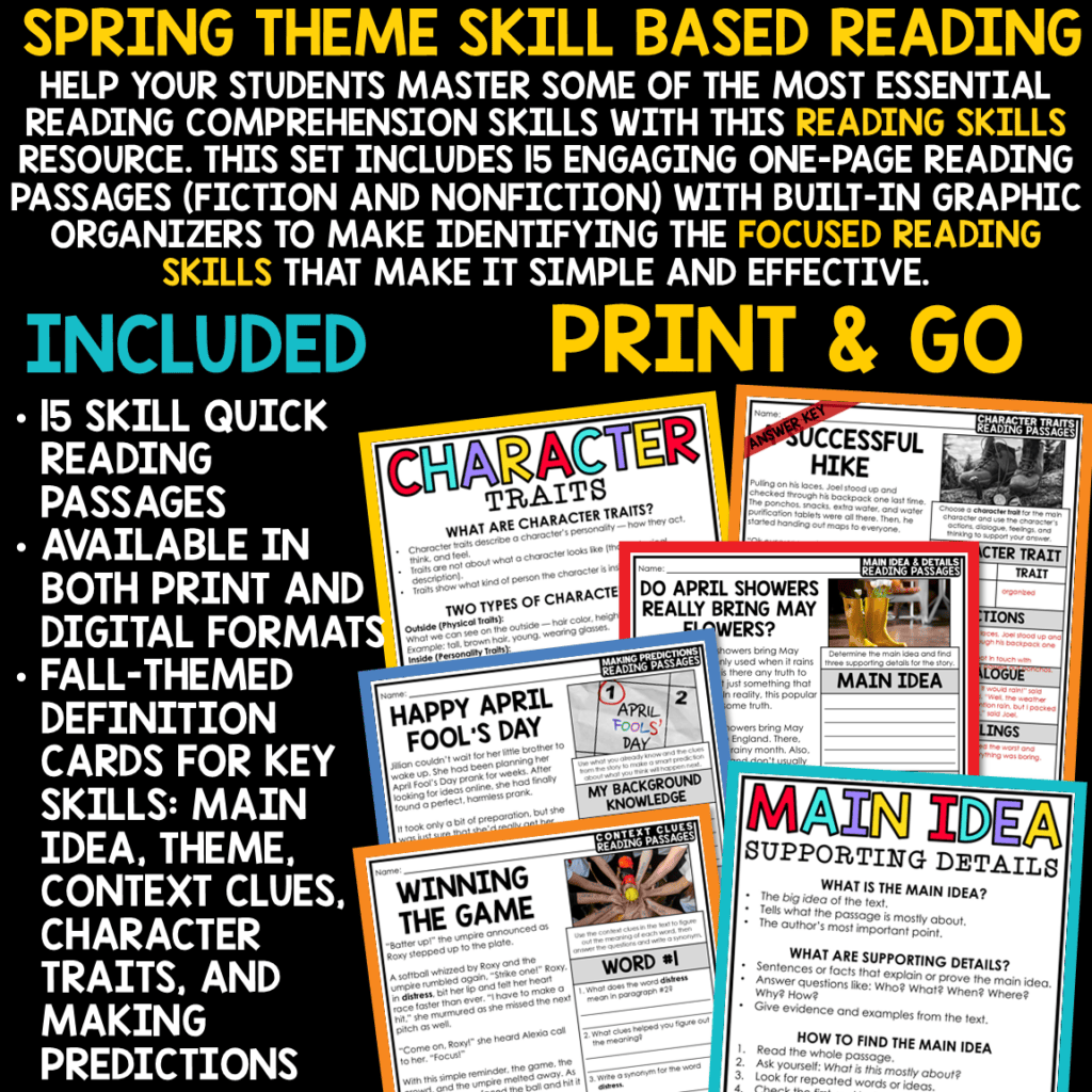 Spring Reading Comprehension Passages and Questions 3rd 4th Grade - The ...