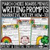 March Writing Prompts Choice Boards 3rd 4th Grade
