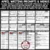 April Writing Prompts Choice Boards 3rd 4th Grade