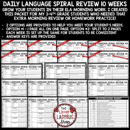 Daily ELA Spiral Language Review Worksheets