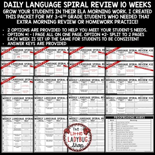 Daily Grammar Spiral Language Review Worksheets Set #4