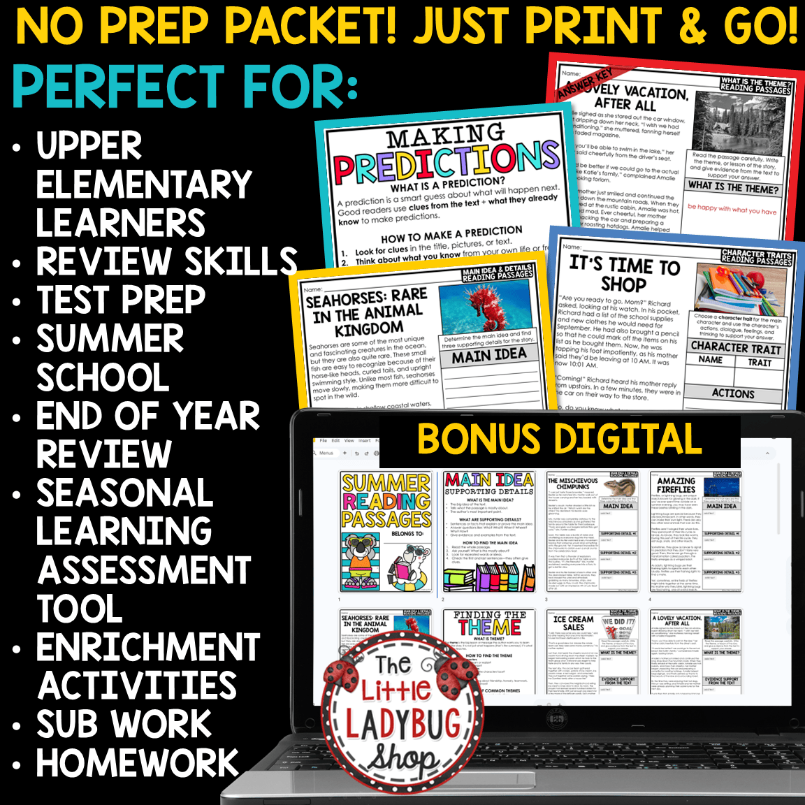 Reading Comprehension Passages 3rd 4th Grade Summer School End of Year Review