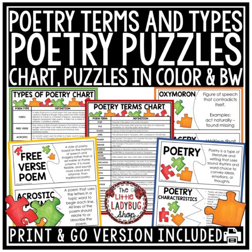 Poetry Terms and Types Puzzles Posters
