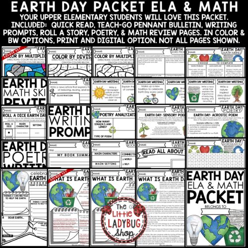 Earth Day Writing Prompts, Math, Poetry 3rd 4th Grade