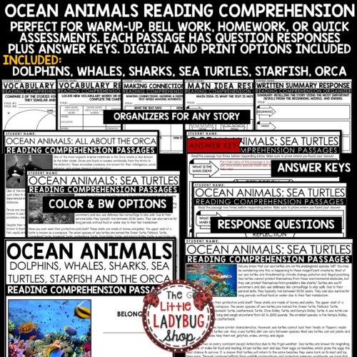 Ocean Animals Science Reading Passages 3rd 4th Grade
