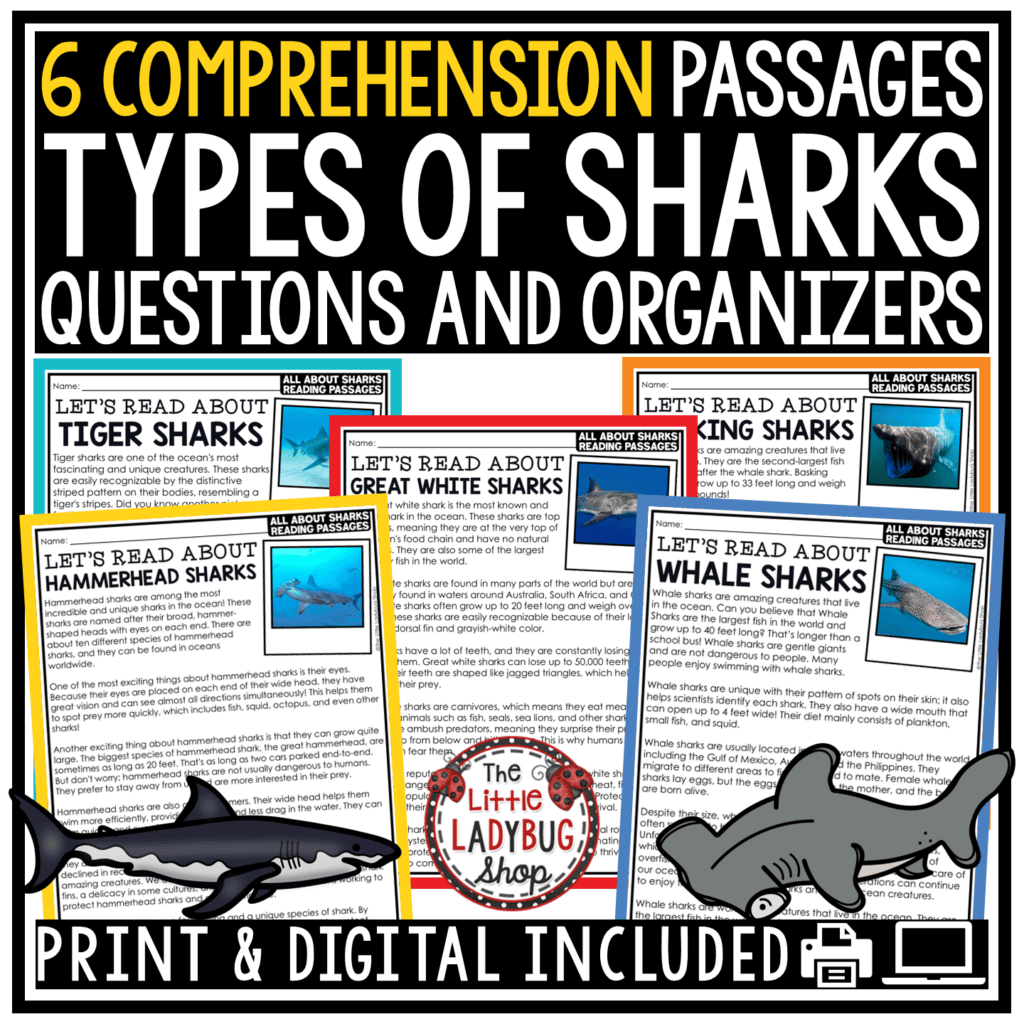 Sharks Summer Reading Passages Ocean Animals Shark Week Activities ...