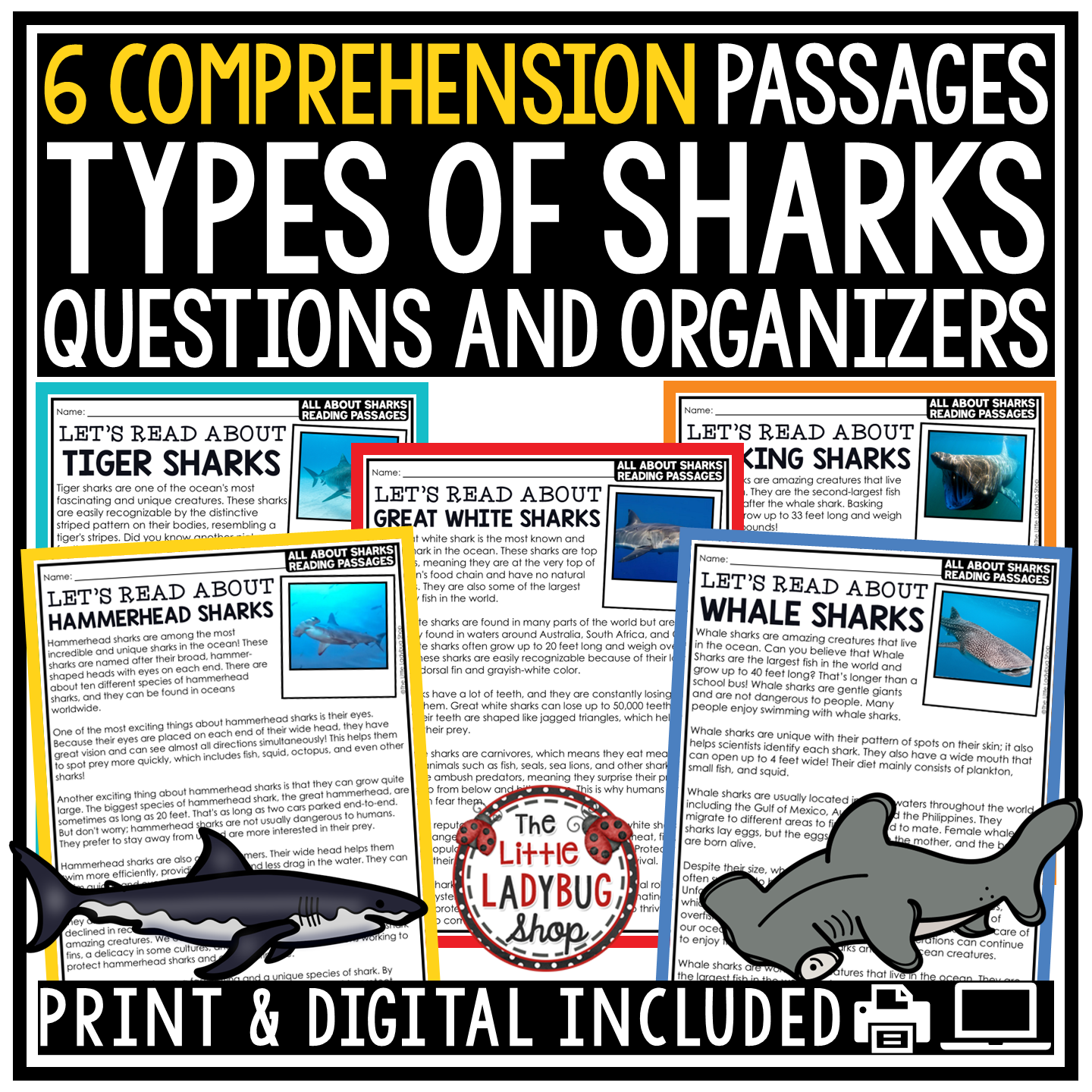 All About Sharks Summer Reading Passages Ocean Animals Shark Week Activities