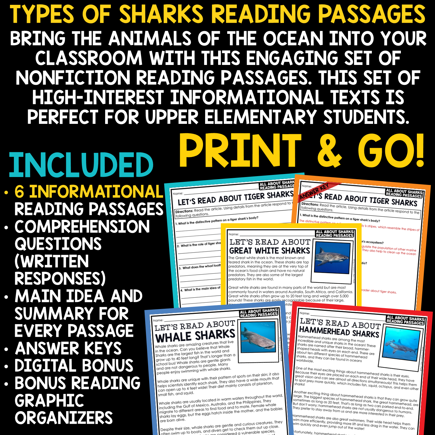 All About Sharks Summer Reading Passages Ocean Animals Shark Week Activities