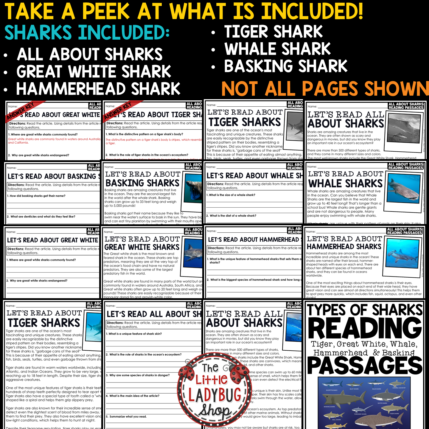 All About Sharks Summer Reading Passages Ocean Animals Shark Week Activities