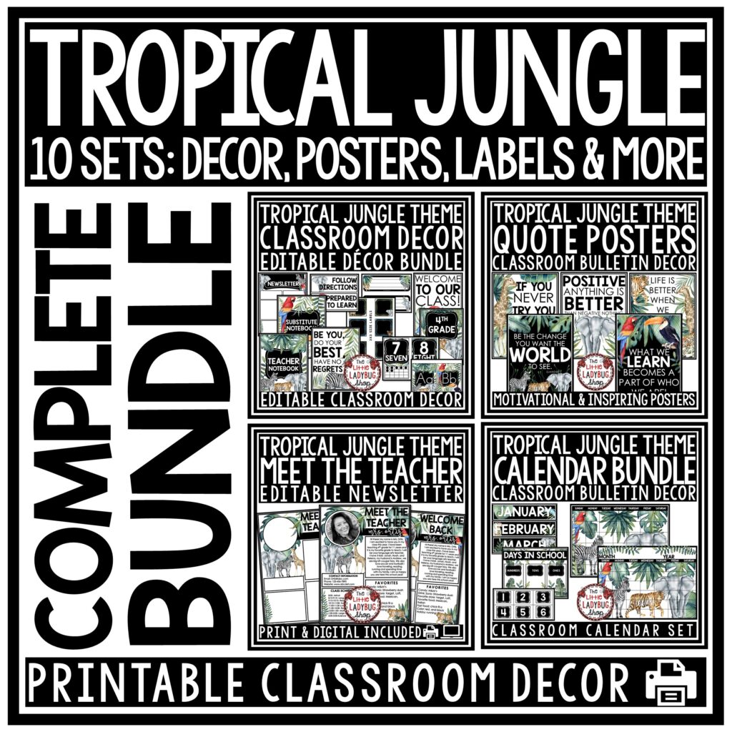 Tropical Jungle Safari Theme Classroom Decor Bundle