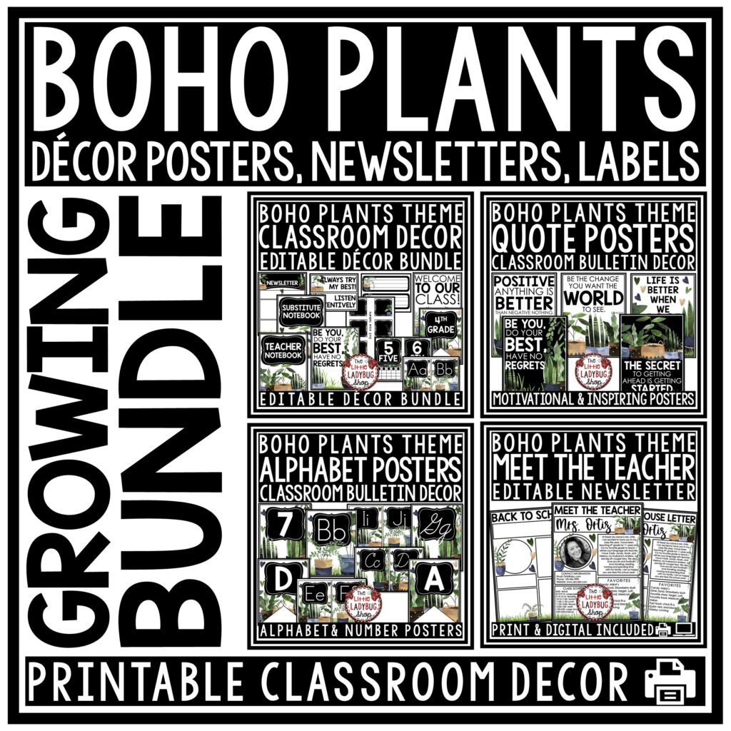 Boho Plants Theme Classroom Decor Bundle