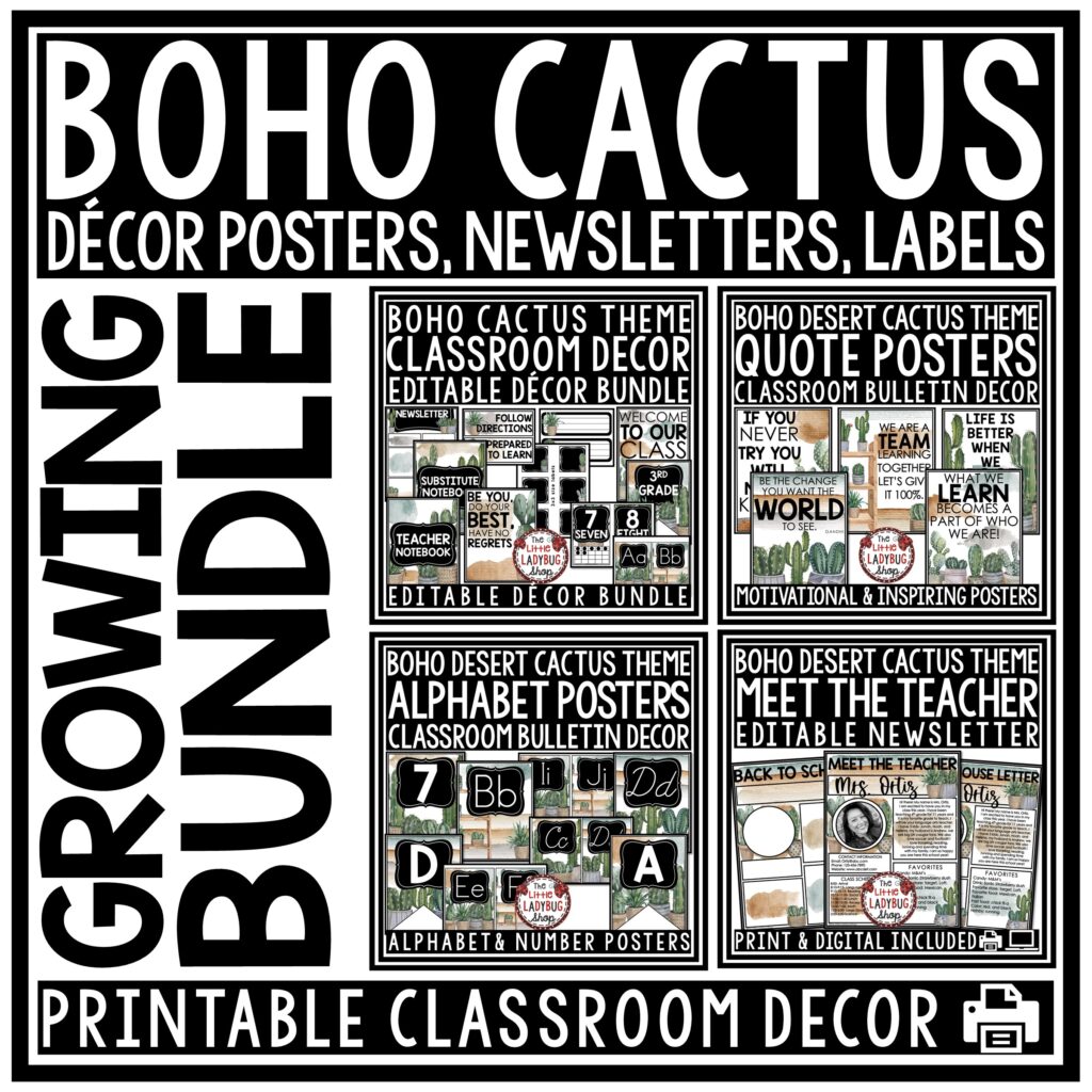 Boho Cactus Desert Theme Classroom Decor Bundle