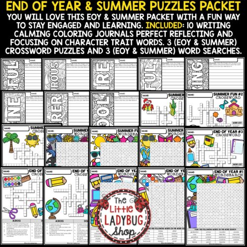 End of Year Summer Crossword Puzzles Word Searches Summer Coloring Pages
