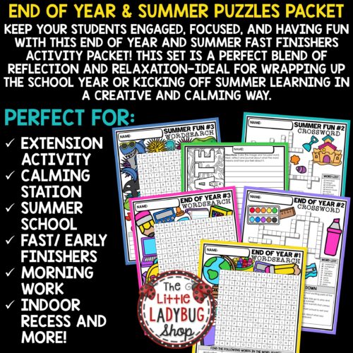 End of Year Summer Crossword Puzzles Word Searches Summer Coloring Pages