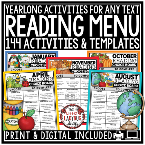 Reading Choice Boards Activities ELA Early Fast Finishers 3rd 4th Grade