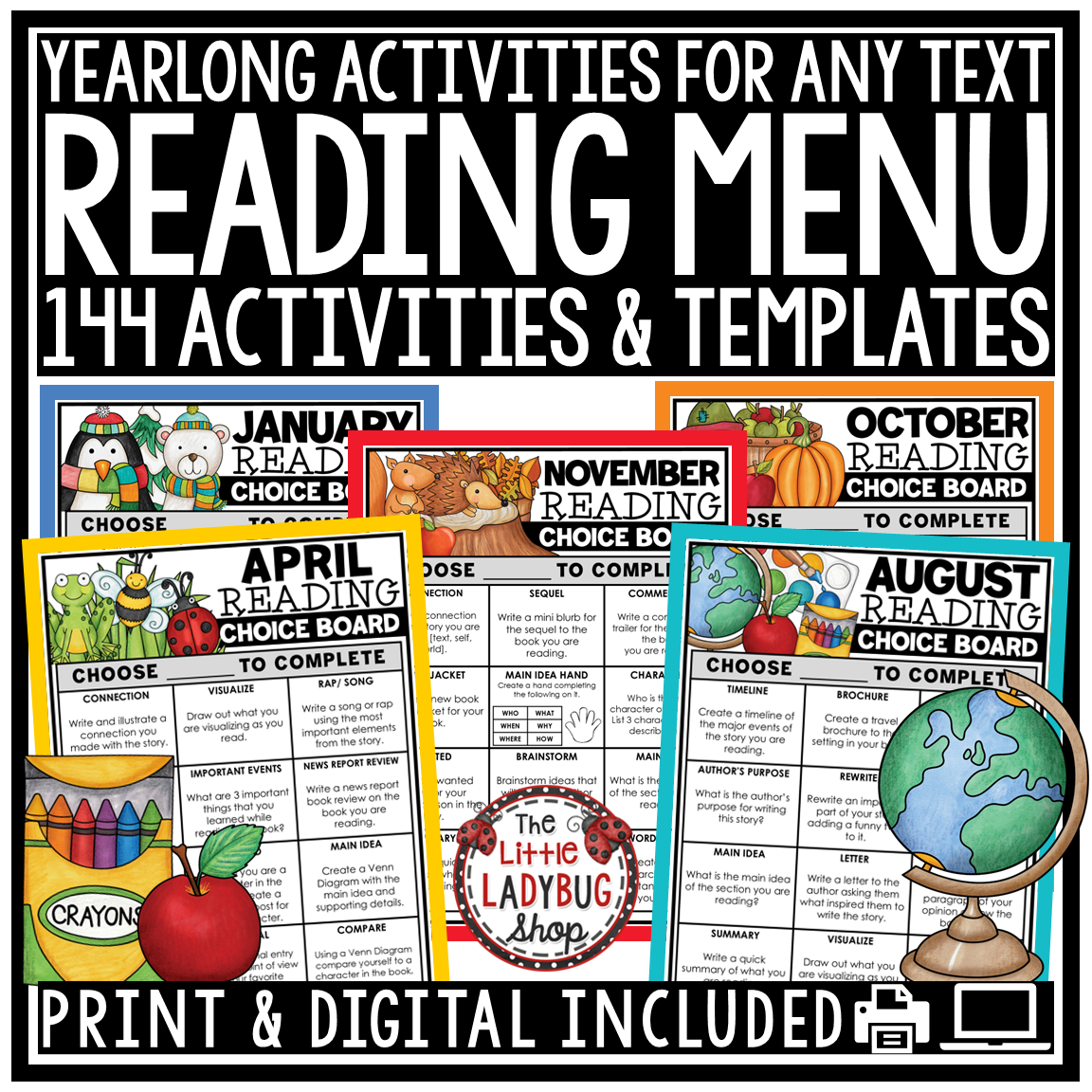 Reading Choice Boards Activities ELA Early Fast Finishers 3rd 4th Grade