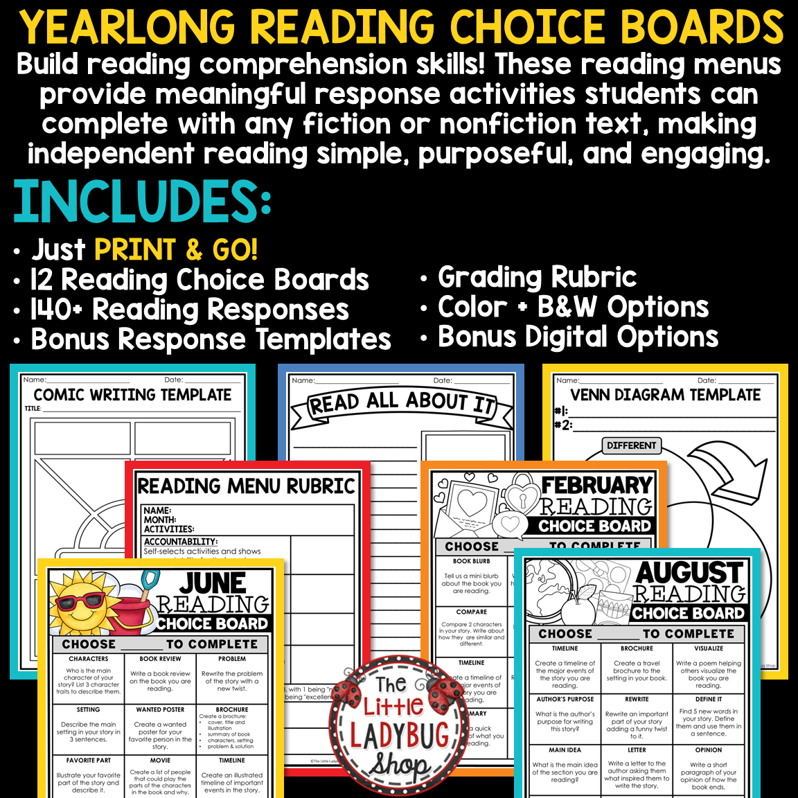 Reading Choice Boards Activities ELA Early Fast Finishers 3rd 4th Grade