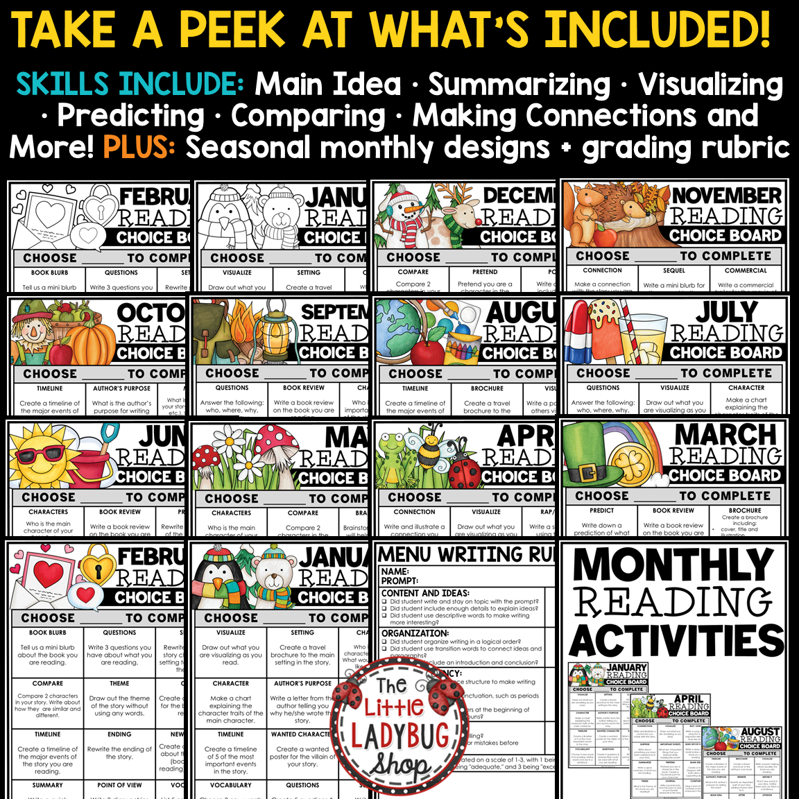 Reading Choice Boards Activities ELA Early Fast Finishers 3rd 4th Grade