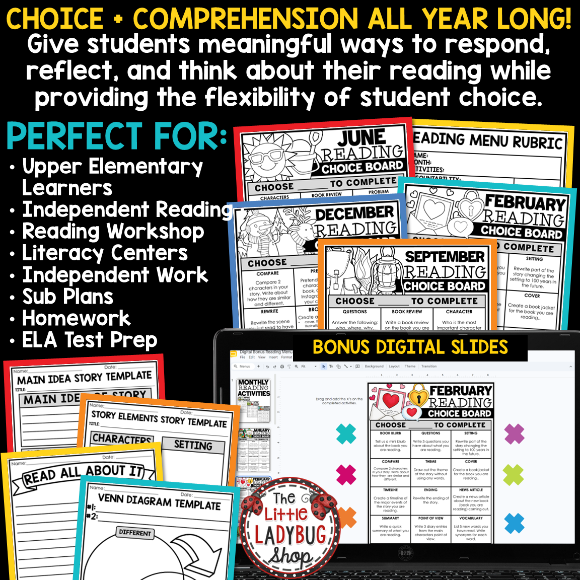 Reading Choice Boards Activities ELA Early Fast Finishers 3rd 4th Grade