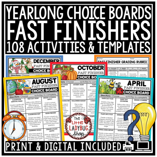 Choice Board Literacy ELA Fast Early Finisher Activities 3rd 4th Grade