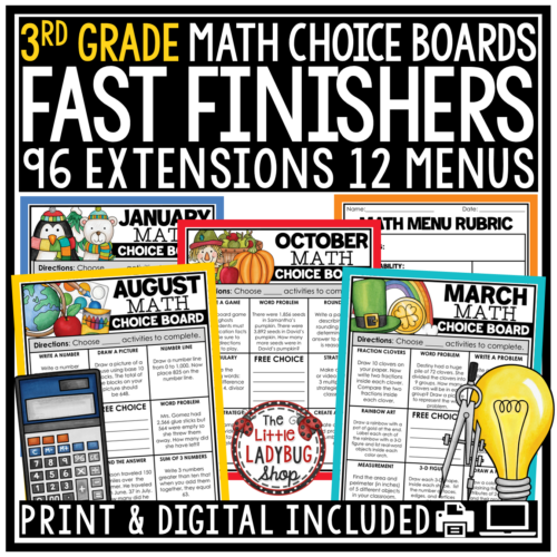 3rd Grade Math Early Fast Finisher Activities Math Choice Boards