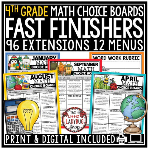 4th Grade Math Early Fast Finisher Activities Math Choice Boards