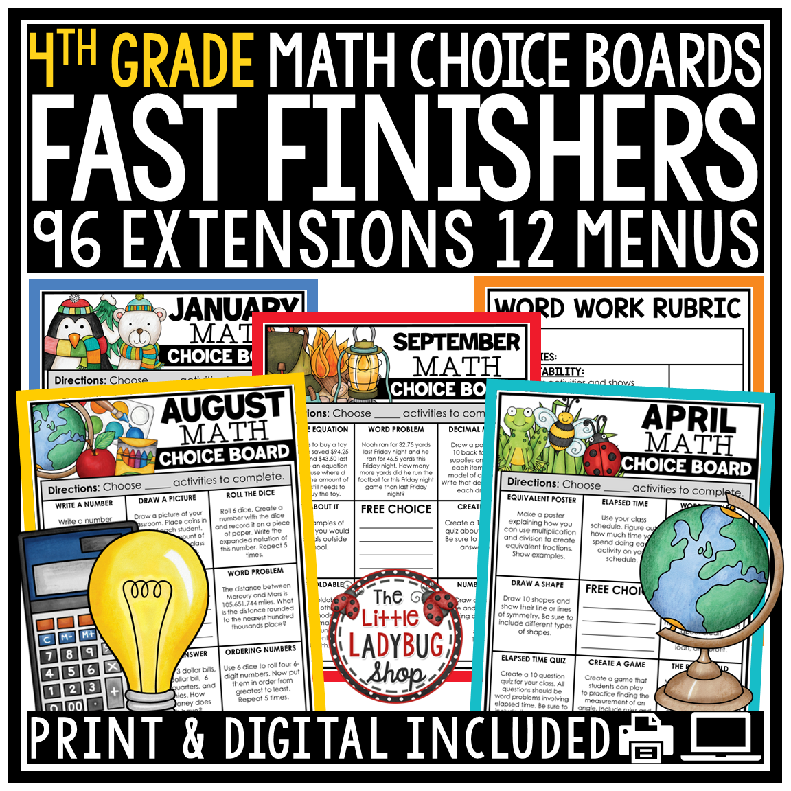 4th Grade Math Early Fast Finisher Activities Math Choice Boards