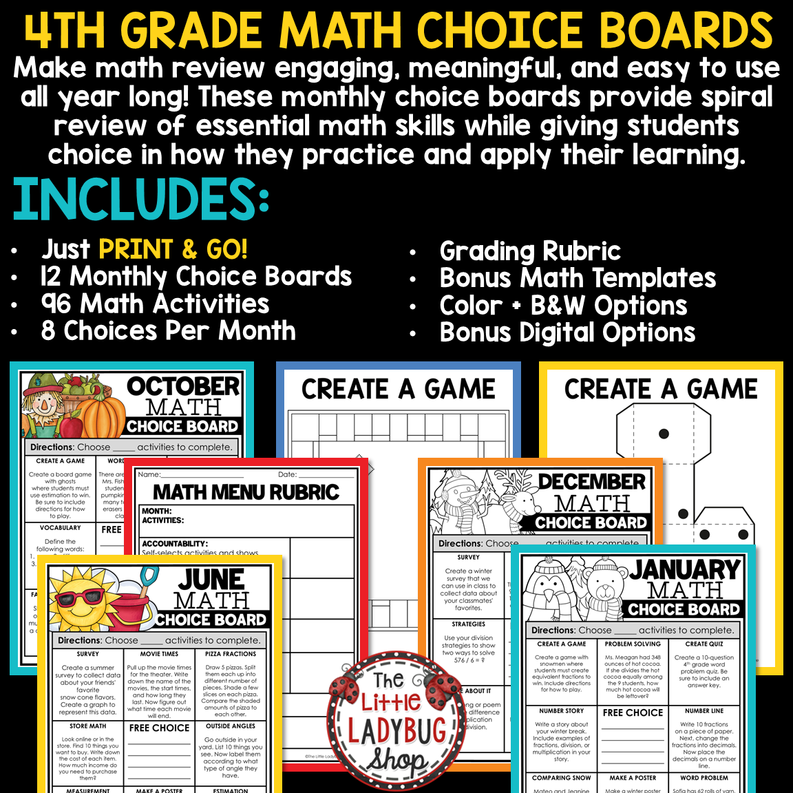 4th Grade Math Early Fast Finisher Activities Math Choice Boards
