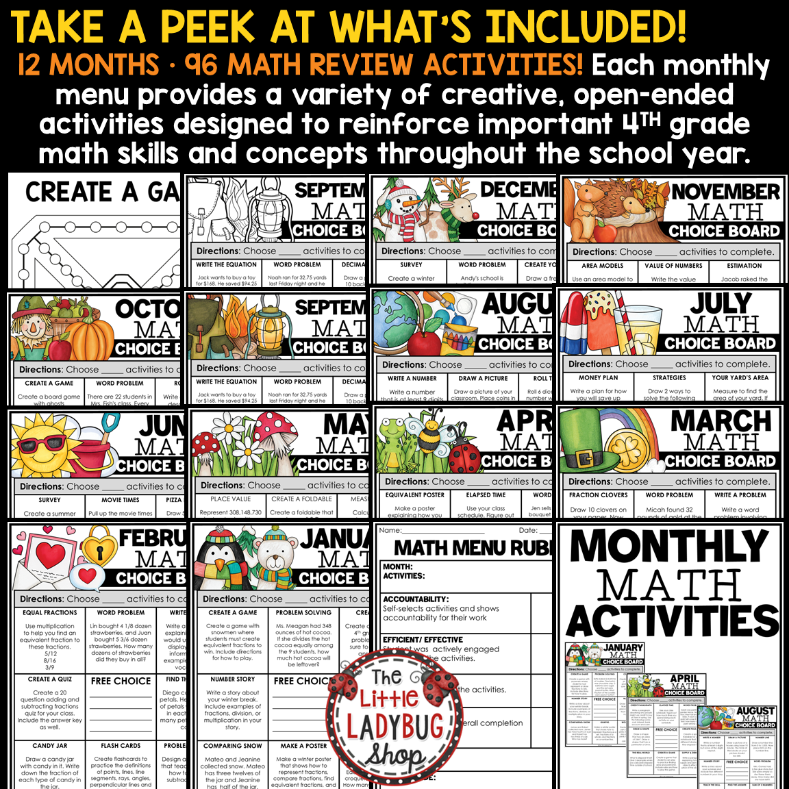 4th Grade Math Early Fast Finisher Activities Math Choice Boards