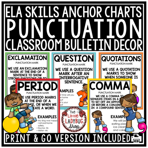 Punctuation Marks Posters Anchor Charts Writing Grammar Word Wall Bulletin Board