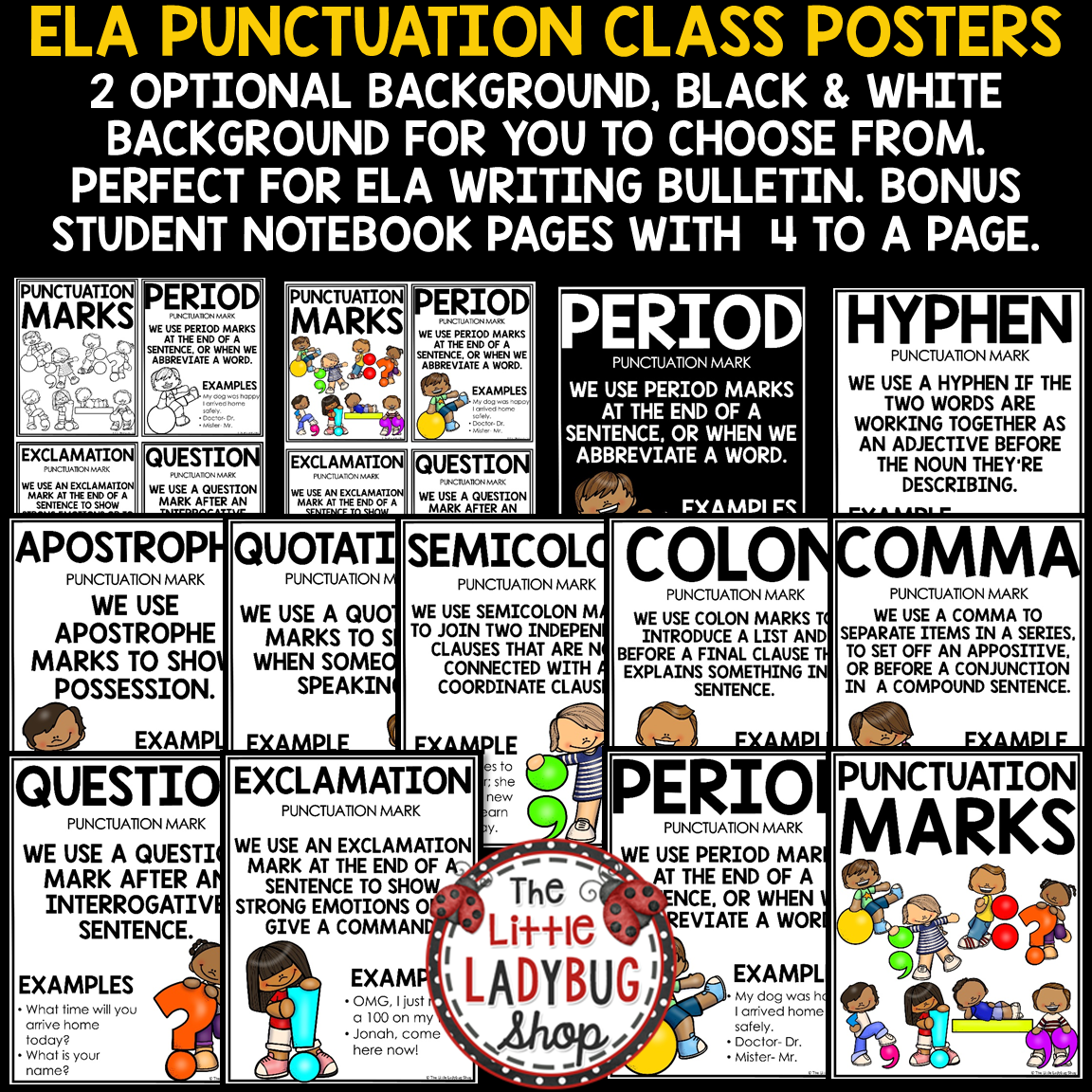 Punctuation Marks Posters Anchor Charts Writing Grammar Word Wall Bulletin Board