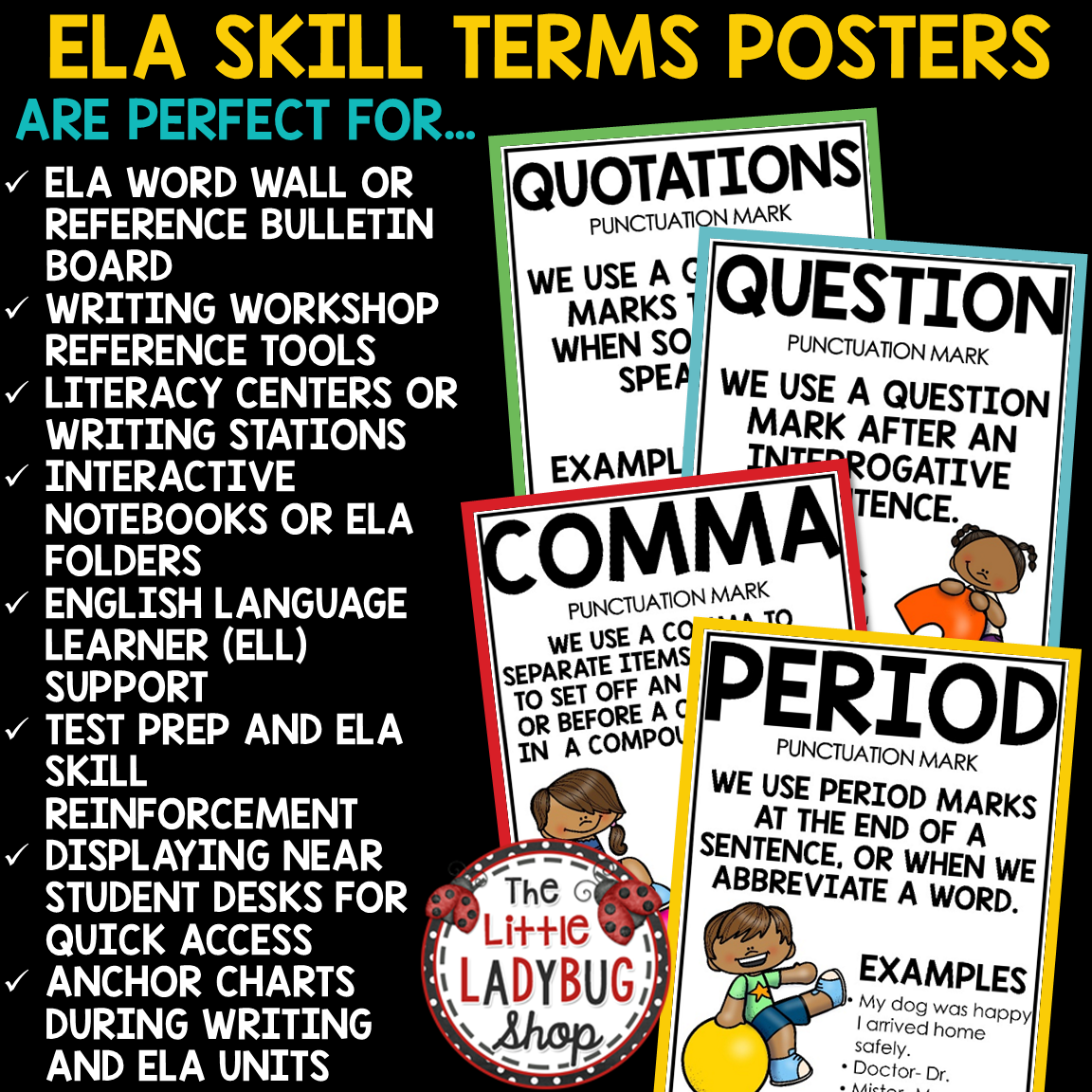 Punctuation Marks Posters Anchor Charts Writing Grammar Word Wall Bulletin Board
