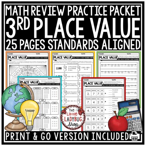3rd Grade Place Value Math Review Practice Worksheets Rounding Comparing Number