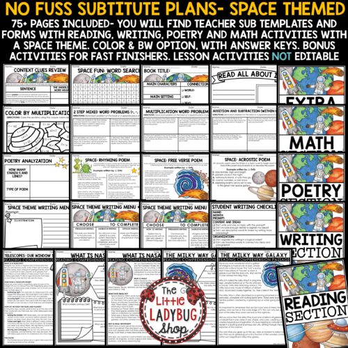 Space Theme Substitute Binder Sub Plans