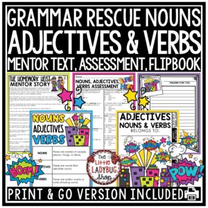 Grammar Parts of Speech Nouns Adjectives Verbs Review Worksheets