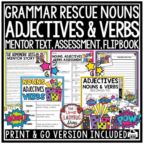 Grammar Parts of Speech Nouns Adjectives Verbs Review Worksheets