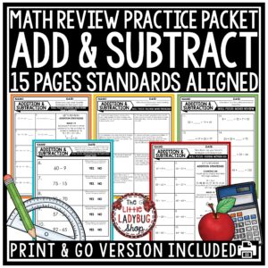 3rd Grade Addition and Subtraction Math Review Practice Worksheets Math Skills