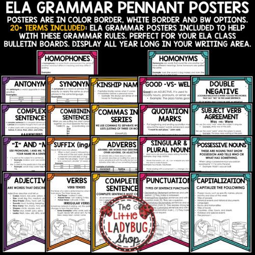 Grammar Rules Posters ELA Bulletin Board
