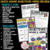 Grammar Parts of Speech Nouns Adjectives Verbs Review Worksheets