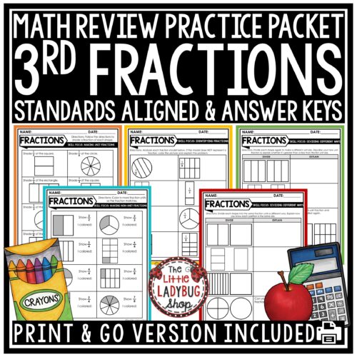 3rd Grade Fractions Review Practice Worksheets
