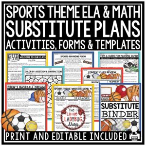 Sports Theme Emergency Sub Plans 3rd 4th Grade Substitute Binder Lesson Template