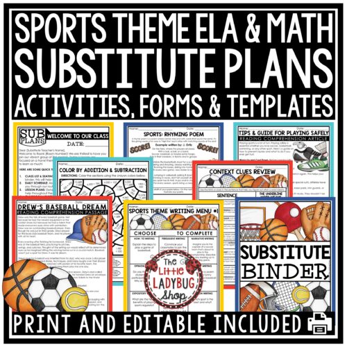 Sports Theme Emergency Sub Plans 3rd 4th Grade Substitute Binder Lesson Template