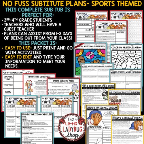 Sports Theme Substitute Binder Sub Plans