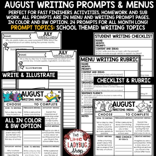 August Writing Prompts Choice Board