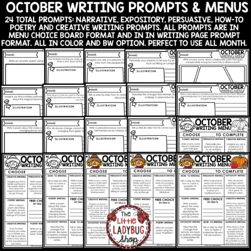 October Writing Prompts Choice Board