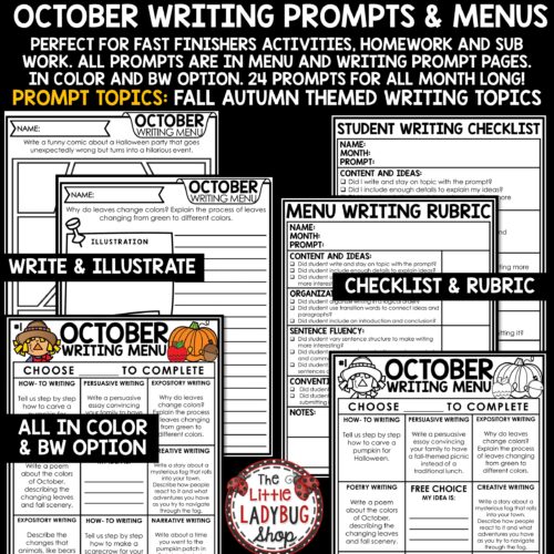 October Writing Prompts Choice Board