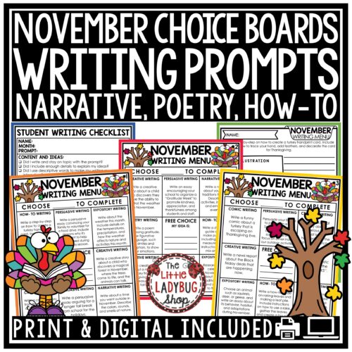November Writing Prompts Choice Board