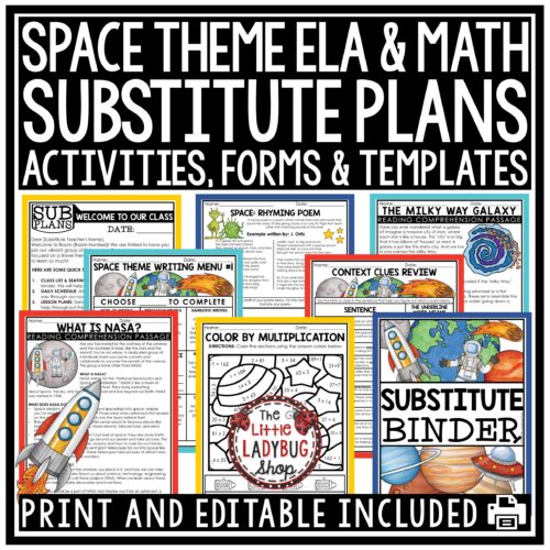 Space Theme Emergency Sub Plans 3rd 4th Grade Substitute Binder Lesson Template