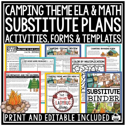Camping Theme Emergency Sub Plans 3rd 4th Grade Substitute Binder Lesson Template
