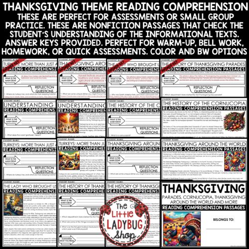 Thanksgiving November Reading Passages